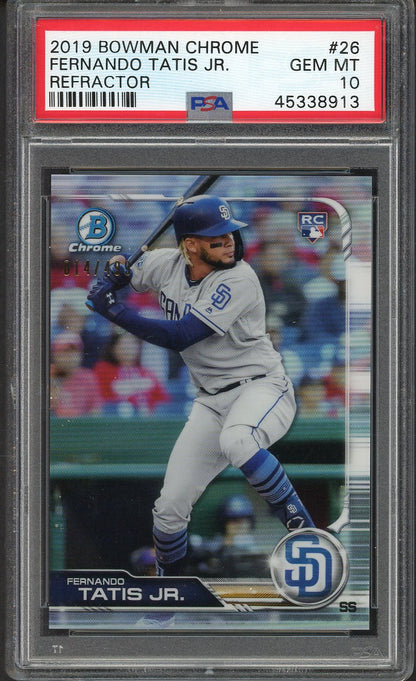 2019 Bowman Chrome Refractor #026 Fernando Tatis Jr Padres PSA 10 GEM MINT 554425