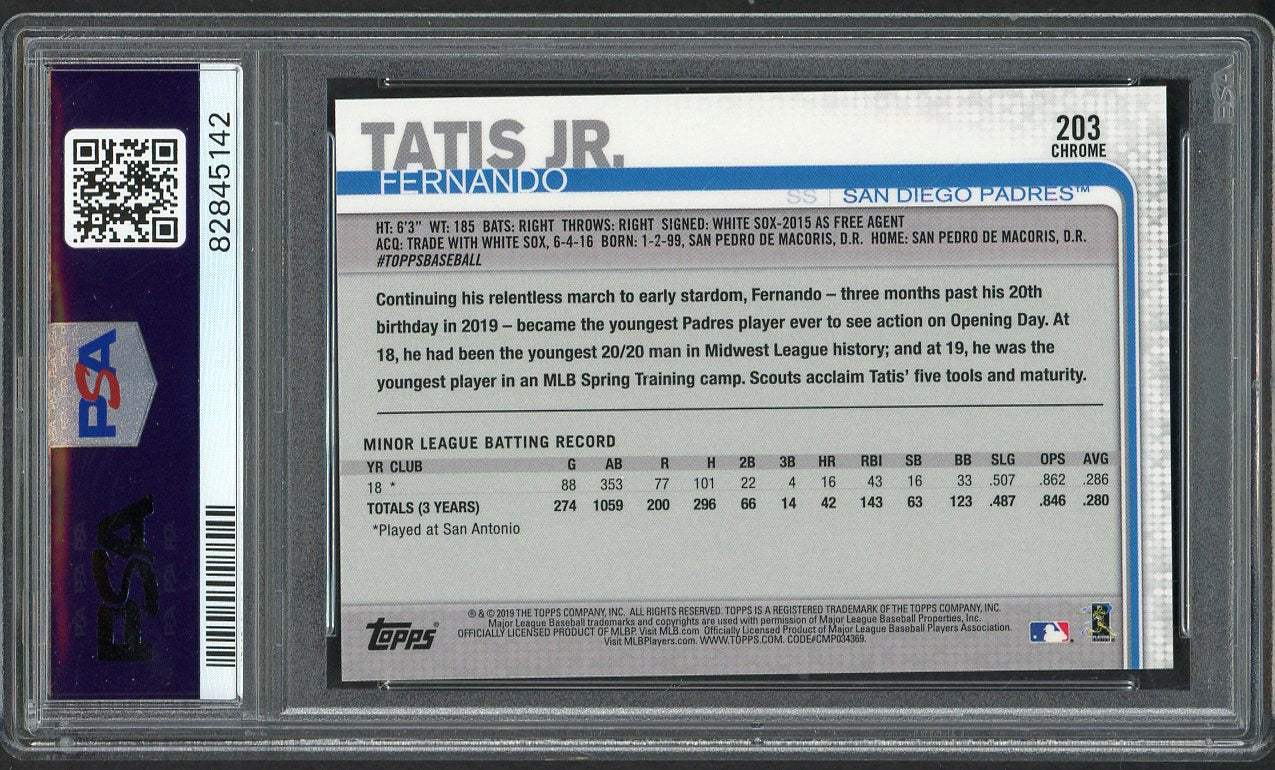 2019 Topps Chrome #203 Fernando Tatis Jr Padres PSA 10 GEM MINT Refractor 554428