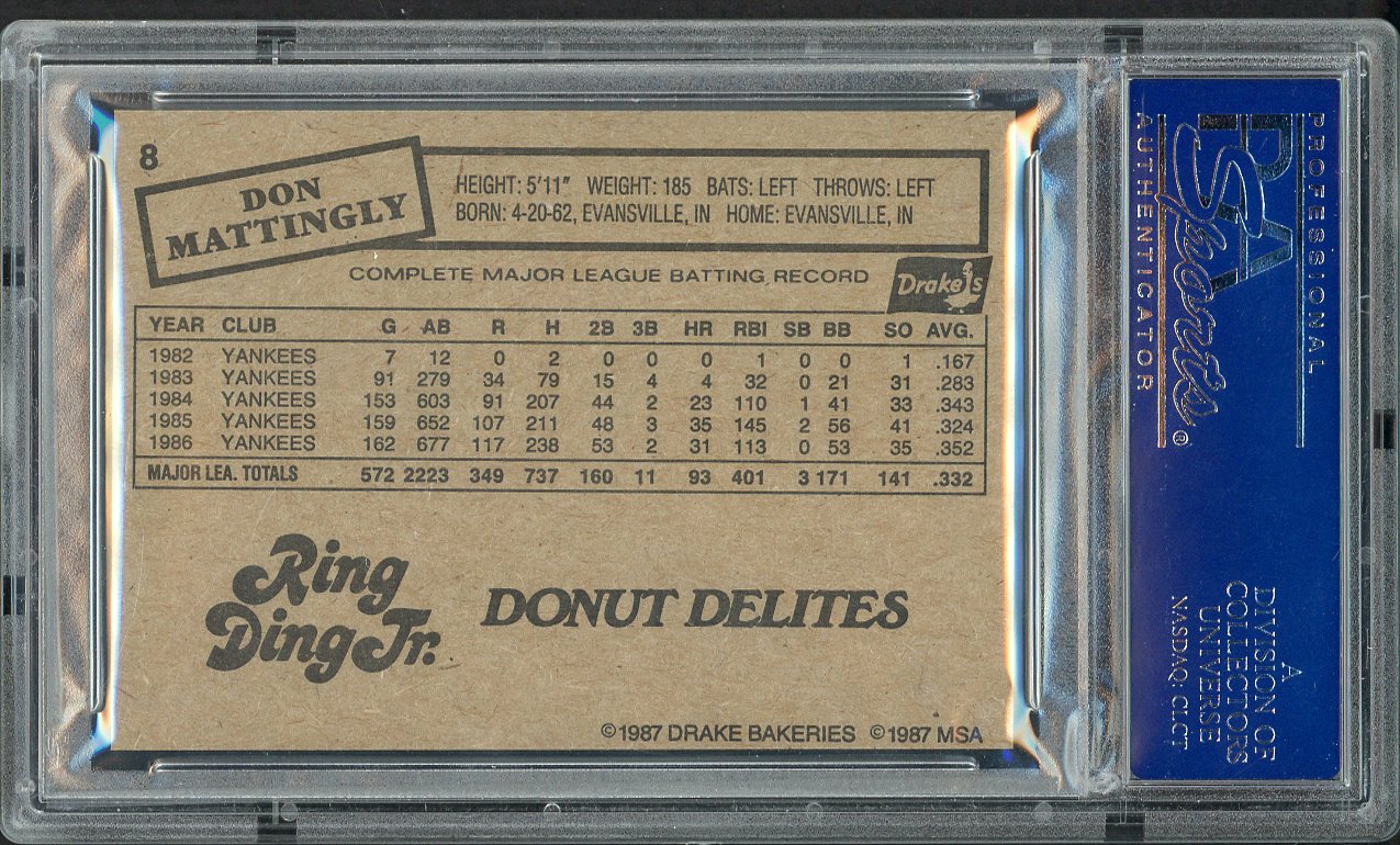 1987 Drakes #008 Don Mattingly Yankees PSA 9 MINT 554439