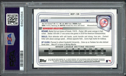 2020 Bowman Chrome #BCP139 Anthony Volpe Yankees PSA 10 GEM MINT 554451