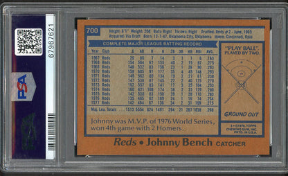 1978 Topps Baseball #700 Johnny Bench Reds PSA 9 MINT 554466