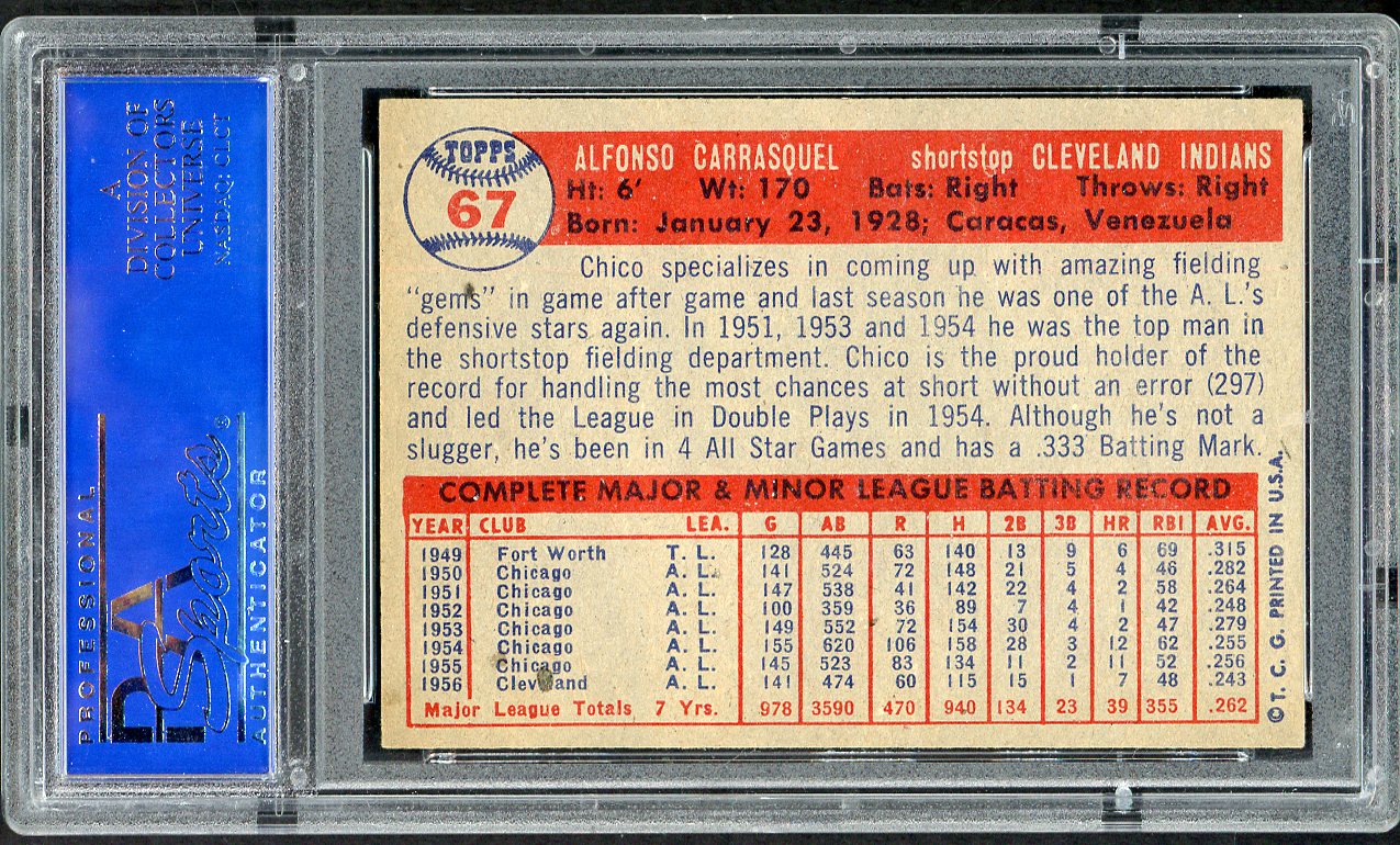 1957 Topps Baseball #067 Chico Carrasquel Indians PSA 7 NM 554472