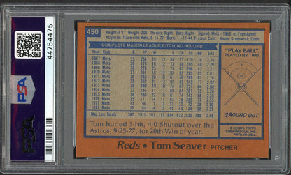 1978 Topps Baseball #450 Tom Seaver Reds PSA 9 MINT 554475