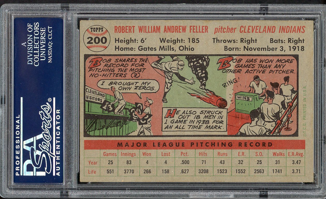 1956 Topps Baseball #200 Bob Feller Indians PSA 6 EX-MT 554489