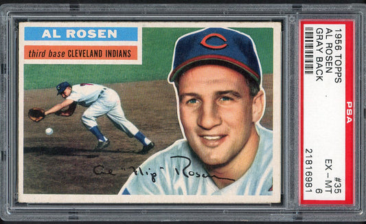 1956 Topps Baseball #035 Al Rosen Indians PSA 6 EX-MT Gray 554490