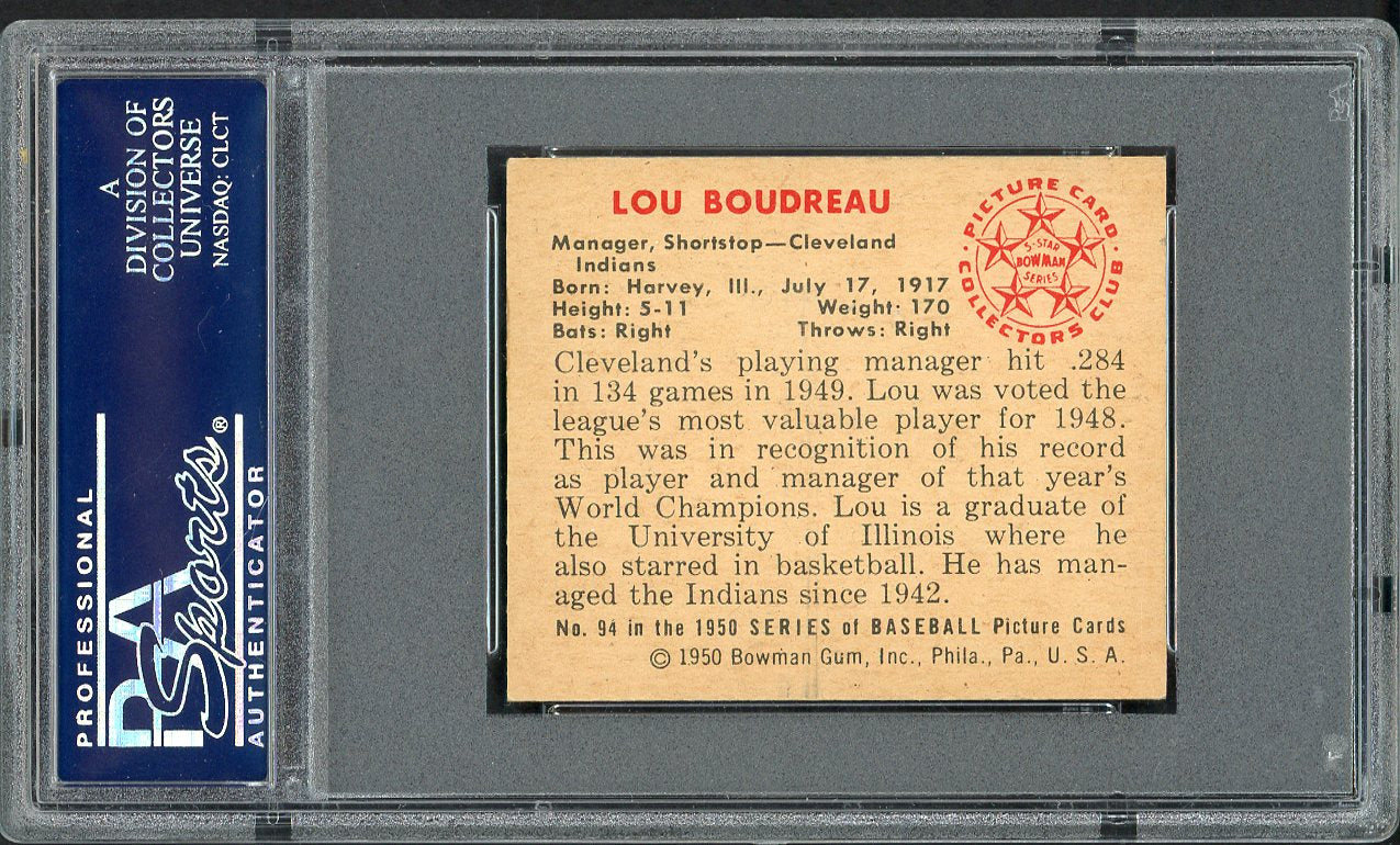 1950 Bowman Baseball #094 Lou Boudreau Indians PSA 6.5 EX-MT+ 554507