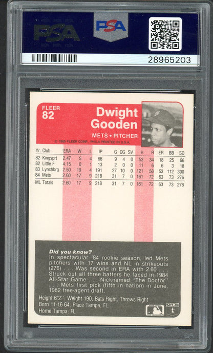 1985 Fleer #082 Dwight Gooden Mets PSA/DNA 9 MINT Signed Autograph 554519