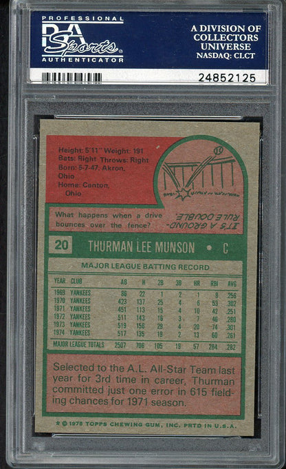 1975 Topps Baseball #020 Thurman Munson Yankees PSA 8 NM/MT 554521
