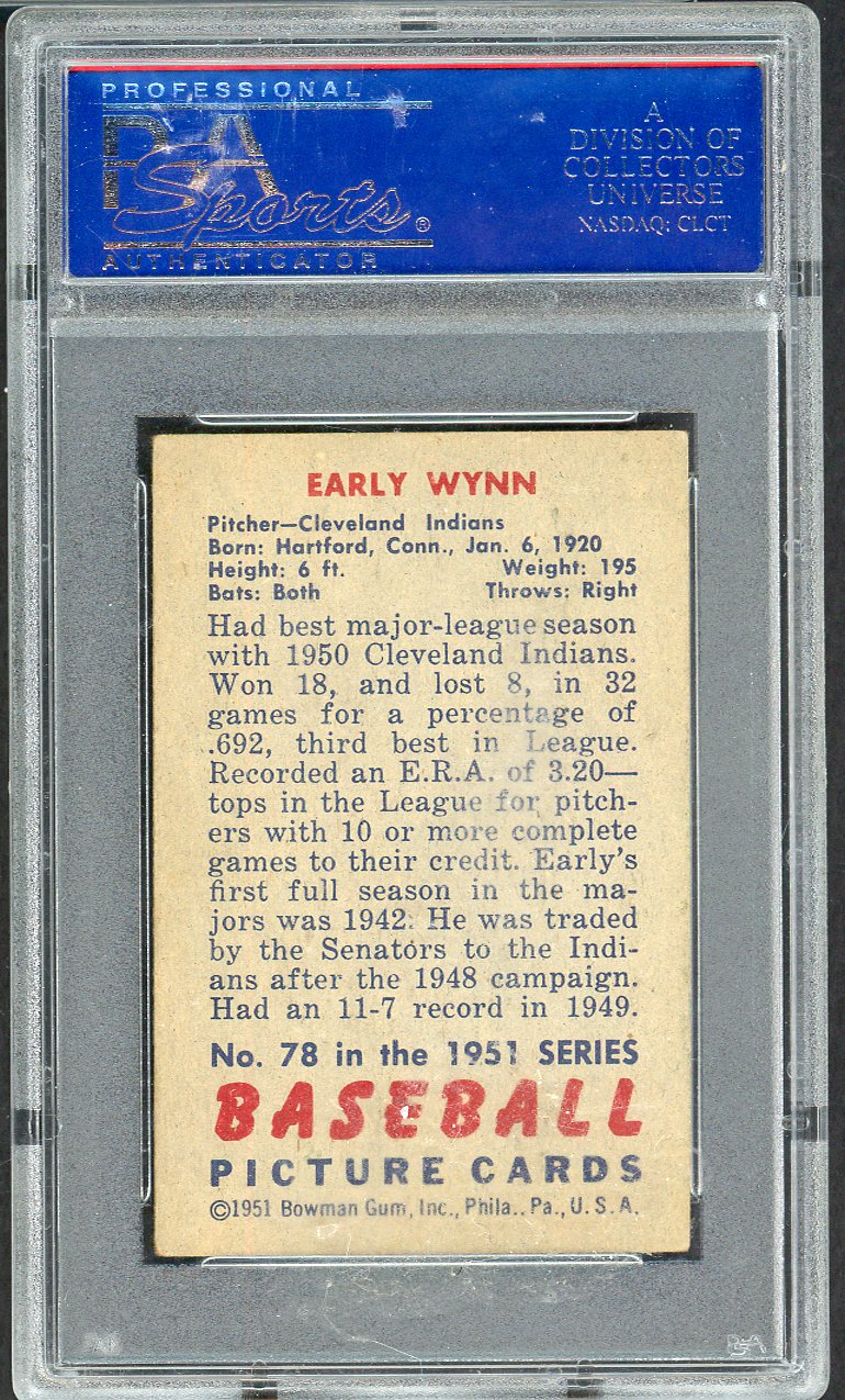 1951 Bowman Baseball #078 Early Wynn Indians PSA 6 EX-MT 554524