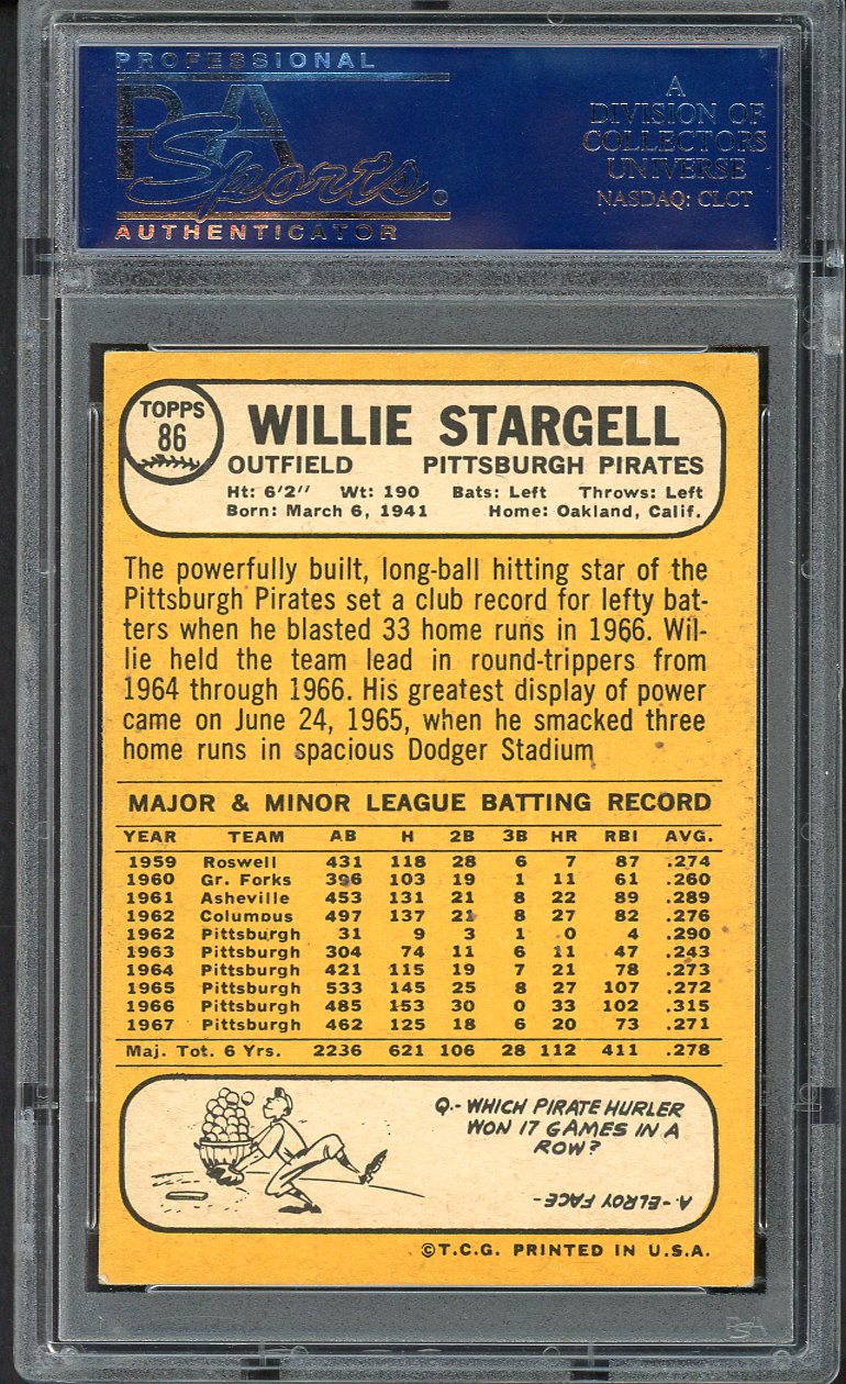 1968 Topps Baseball #086 Willie Stargell Pirates PSA 6 EX-MT 554529