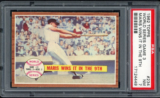 1962 Topps Baseball #234 World Series Game 3 Roger Maris PSA 7 NM 554534