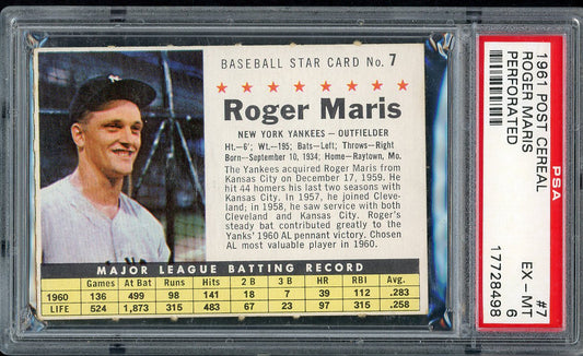 1961 Post Baseball #007 Roger Maris Yankees PSA 6 EX-MT 554537