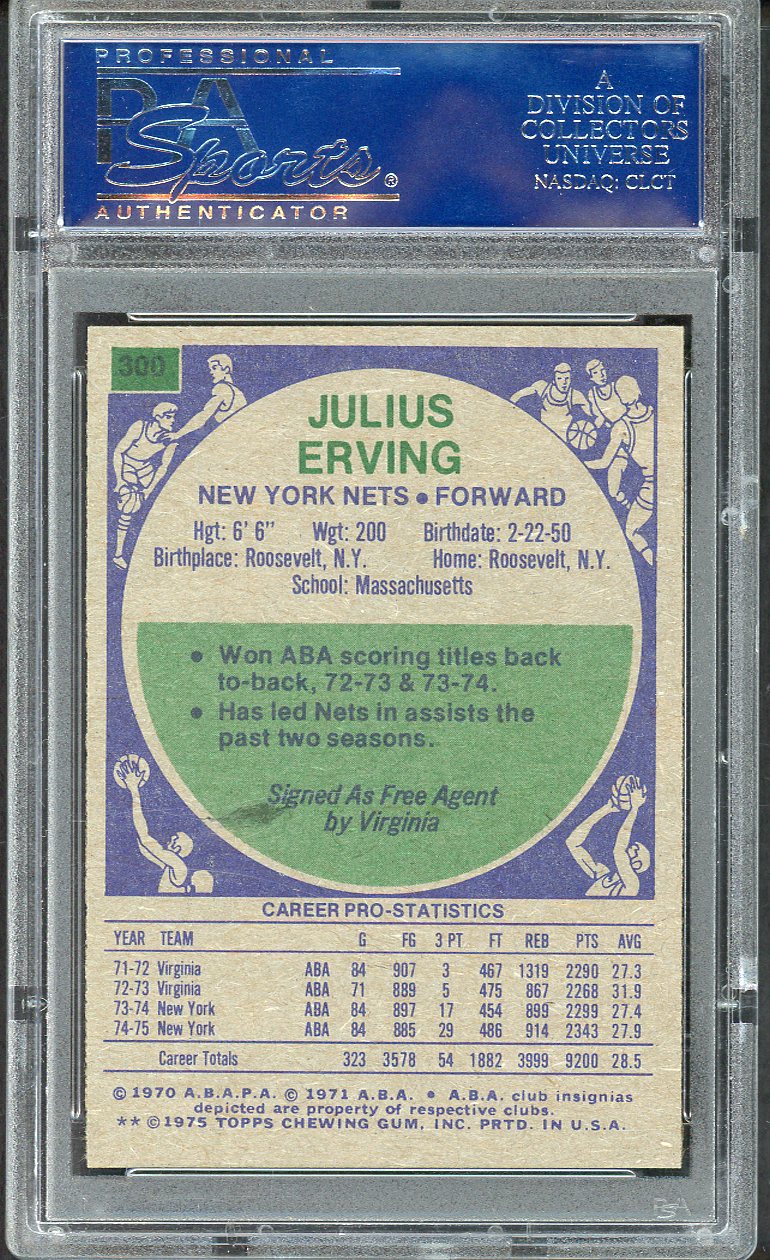 1975 Topps Basketball #300 Julius Erving Nets PSA 8 NM/MT 554545