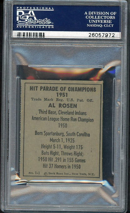 1951 Berk Ross #001-1 Al Rosen Indians PSA 6 EX-MT 554565