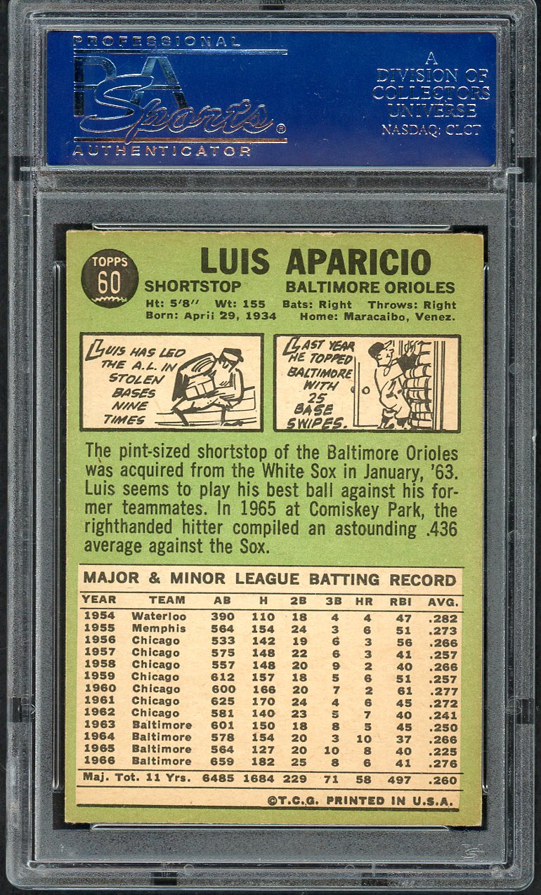 1967 Topps Baseball #060 Luis Aparicio Orioles PSA 6 EX-MT 554571