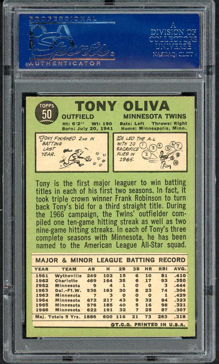 1967 Topps Baseball #050 Tony Oliva Twins PSA 6 EX-MT mc 554572