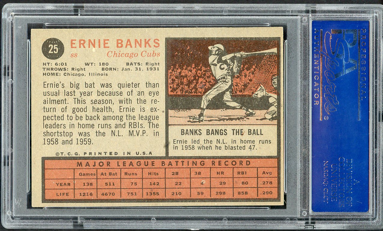 1962 Topps Baseball #025 Ernie Banks Cubs PSA 6 EX-MT 554575