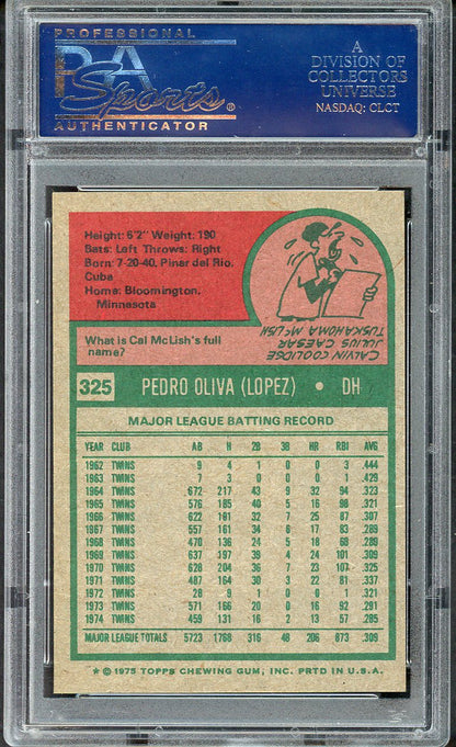 1975 Topps Baseball #325 Tony Oliva Twins PSA 9 MINT 554589