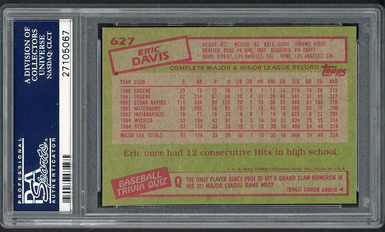 1985 Topps #627 Eric Davis Reds PSA 9 MINT 554620