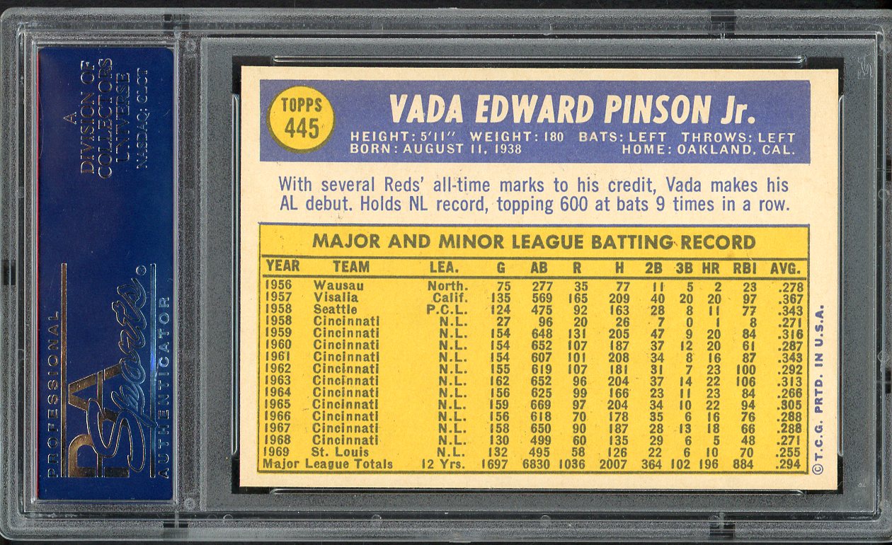 1970 Topps Baseball #445 Vada Pinson Indians PSA 8 NM/MT 554629