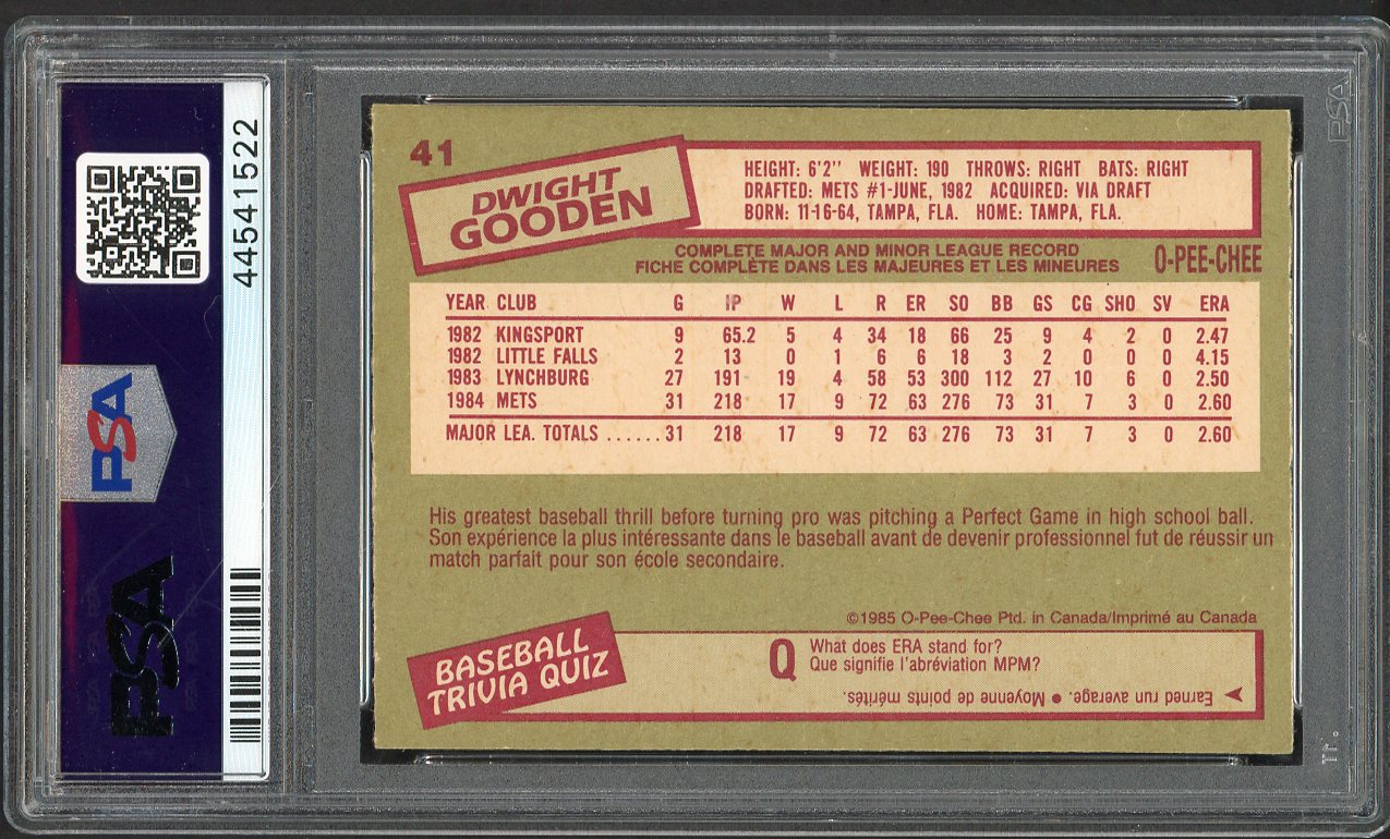 1985 O Pee Chee #041 Dwight Gooden Mets PSA 9 MINT 554631