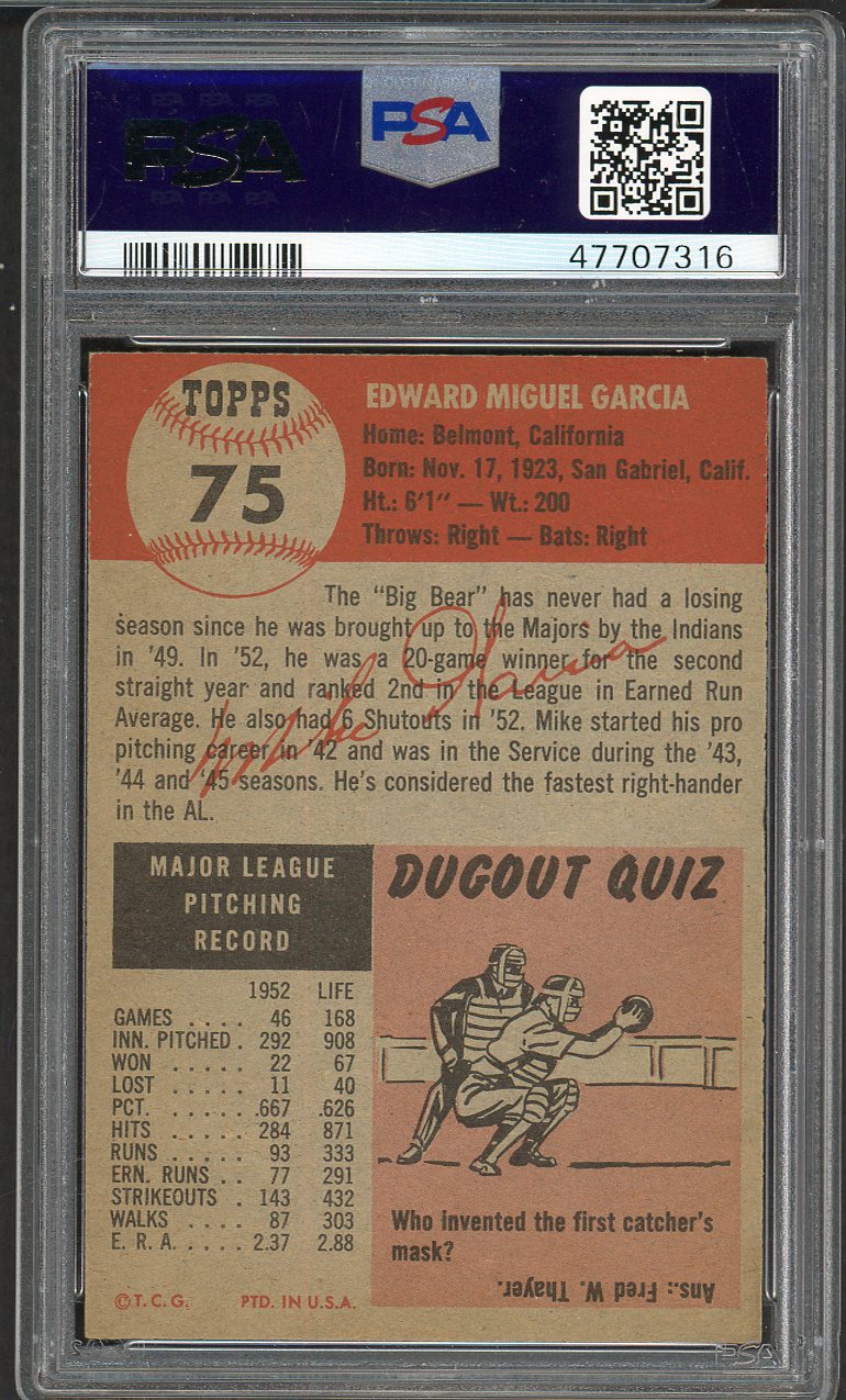 1953 Topps Baseball #075 Mike Garcia Indians PSA 7 NM 554648