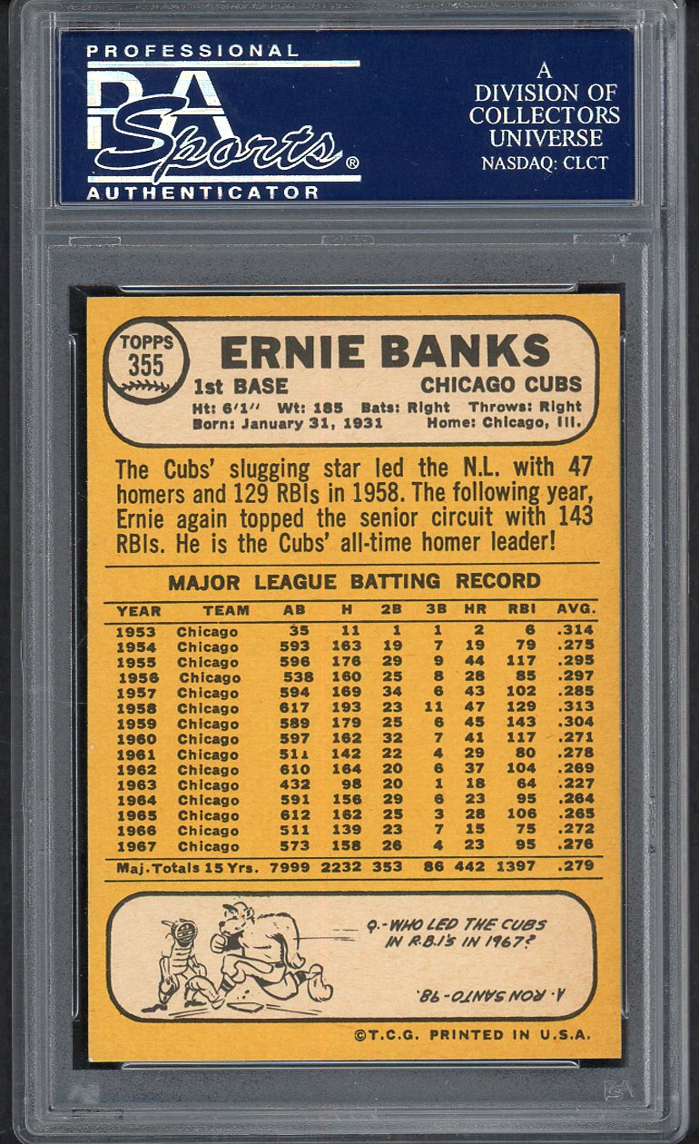 1968 Topps Baseball #355 Ernie Banks Cubs PSA 8 NM/MT 554650