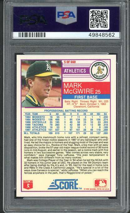 1988 Score #005 Mark McGwire A's PSA 10 GEM MINT 554682