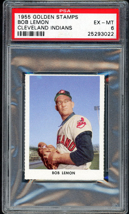 1955 Golden Stamps Bob Lemon Indians PSA 6 EX-MT 554723