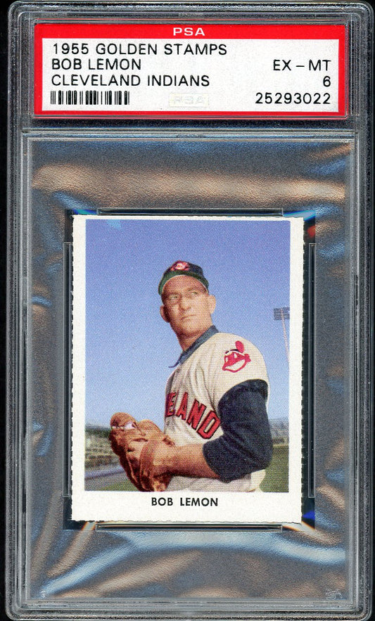 1955 Golden Stamps Bob Lemon Indians PSA 6 EX-MT 554723