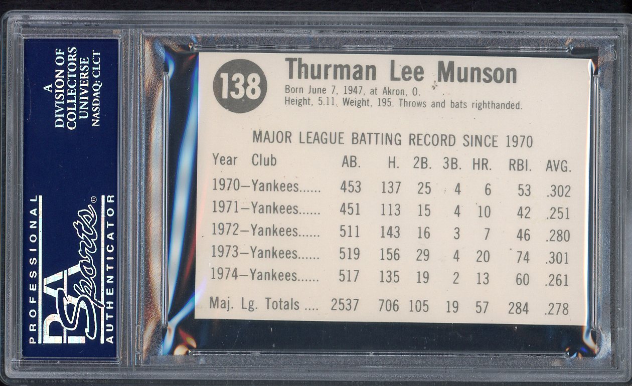 1975 Hostess #138 Thurman Munson Yankees PSA 8 NM/MT 554757