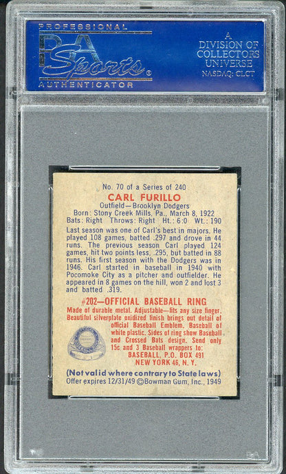 1949 Bowman Baseball #070 Carl Furillo Dodgers PSA 5 EX 554767