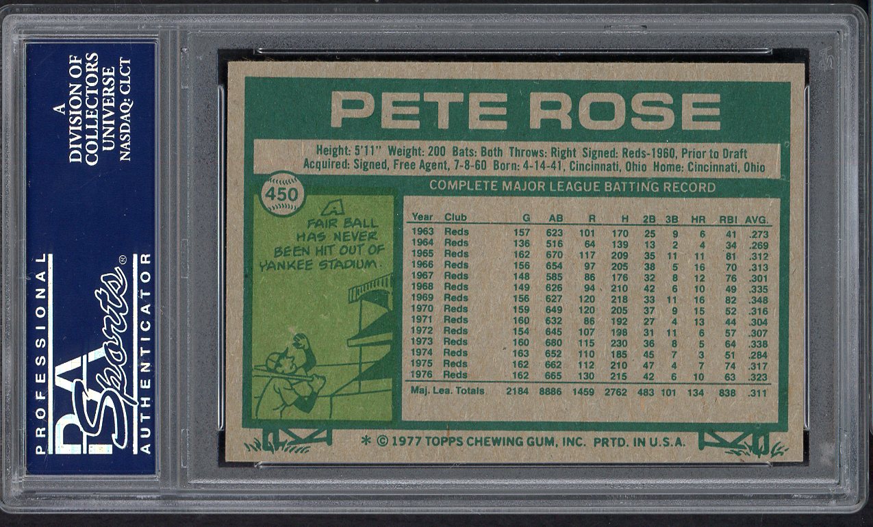 1977 Topps Baseball #450 Pete Rose Reds PSA 8 NM/MT 554784