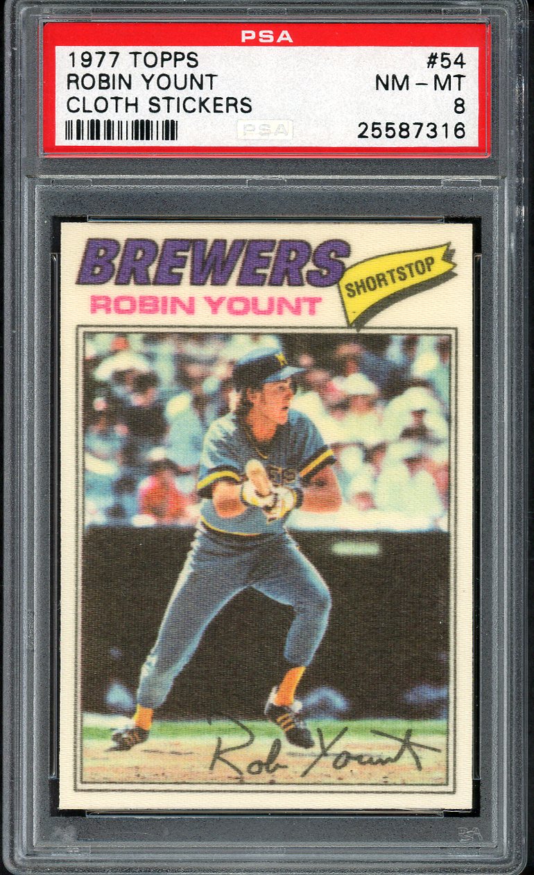 1977 Topps Baseball Cloth Stickers #054 Robin Yount Brewers PSA 8 NM/MT 554785