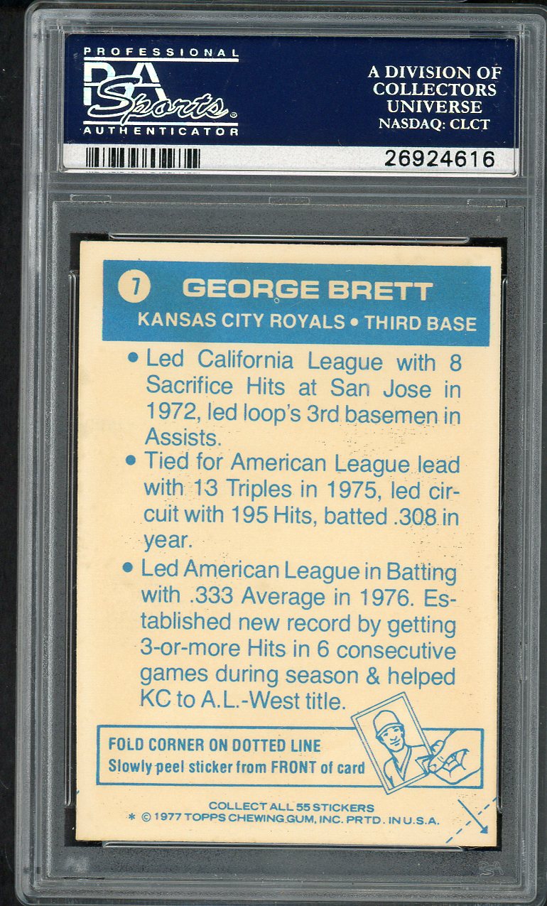 1977 Topps Baseball Cloth Stickers #007 George Brett Royals PSA 9 MINT 554787