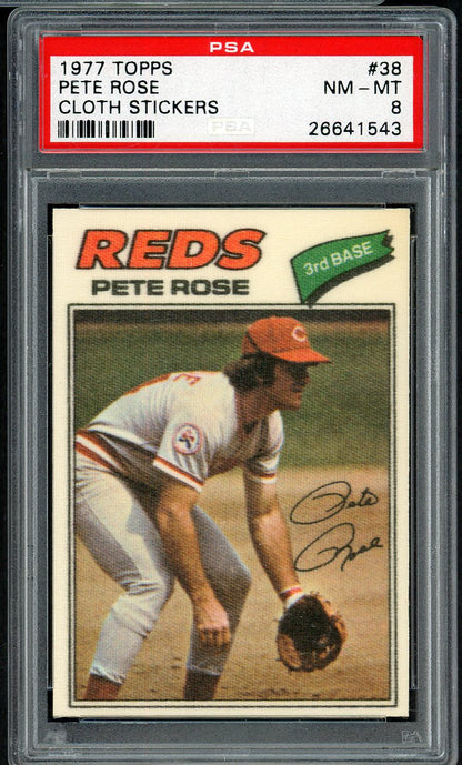 1977 Topps Baseball Cloth Stickers #038 Pete Rose Reds PSA 8 NM/MT 554788
