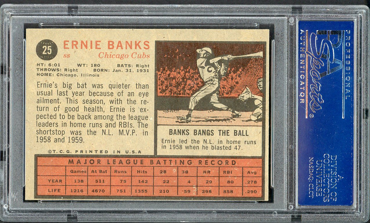 1962 Topps Baseball #025 Ernie Banks Cubs PSA 6 EX-MT 554807