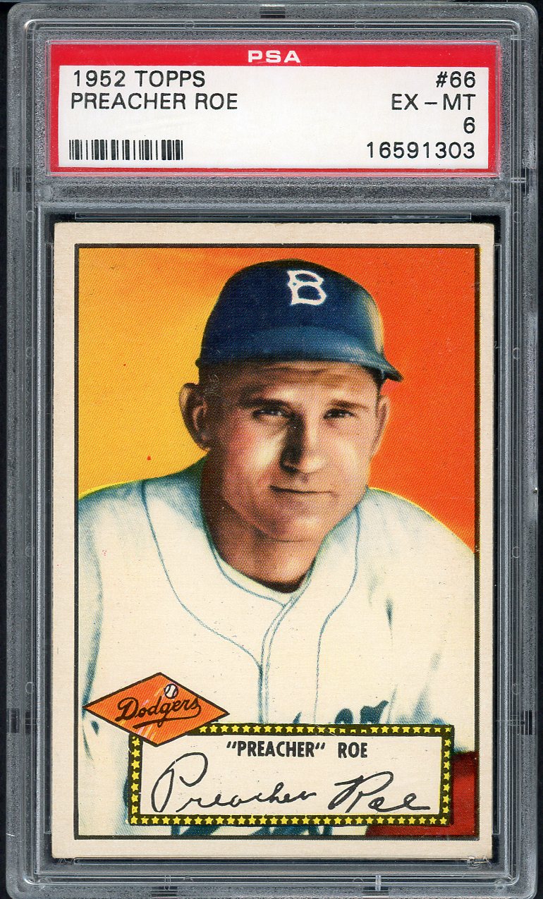 1952 Topps Baseball #066 Preacher Roe Dodgers PSA 6 EX-MT Red 554823