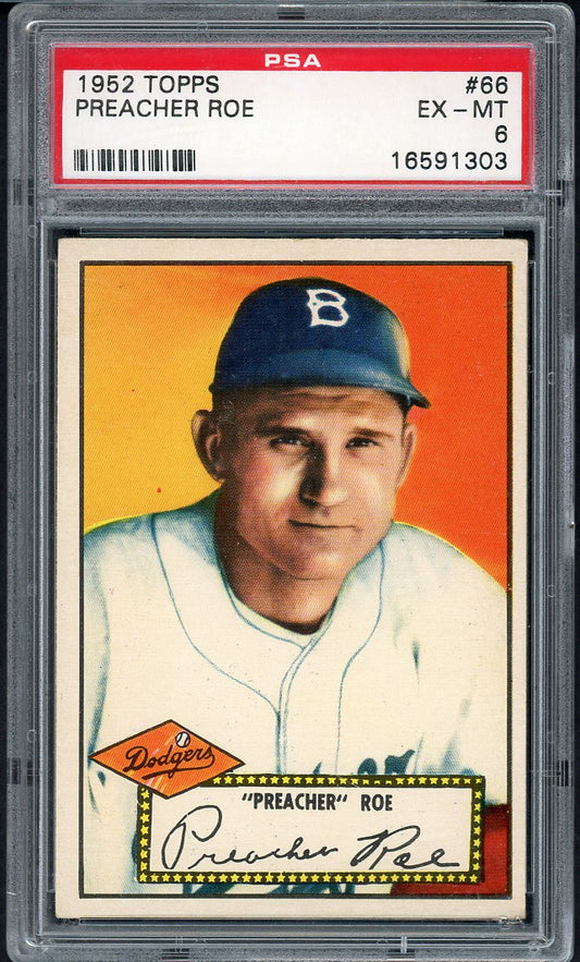 1952 Topps Baseball #066 Preacher Roe Dodgers PSA 6 EX-MT Red 554823