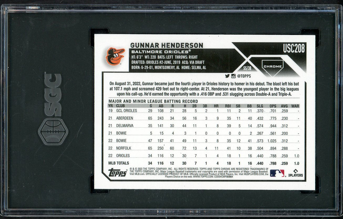 2023 Topps Chrome Update #USC208 Gunnar Henderson Orioles SGC 10 GEM MINT 554855