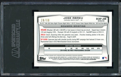 2014 Bowman Chrome Refractor #BCAPJAB Jose Abreu White Sox SGC 9 MINT Black Autograph 554863