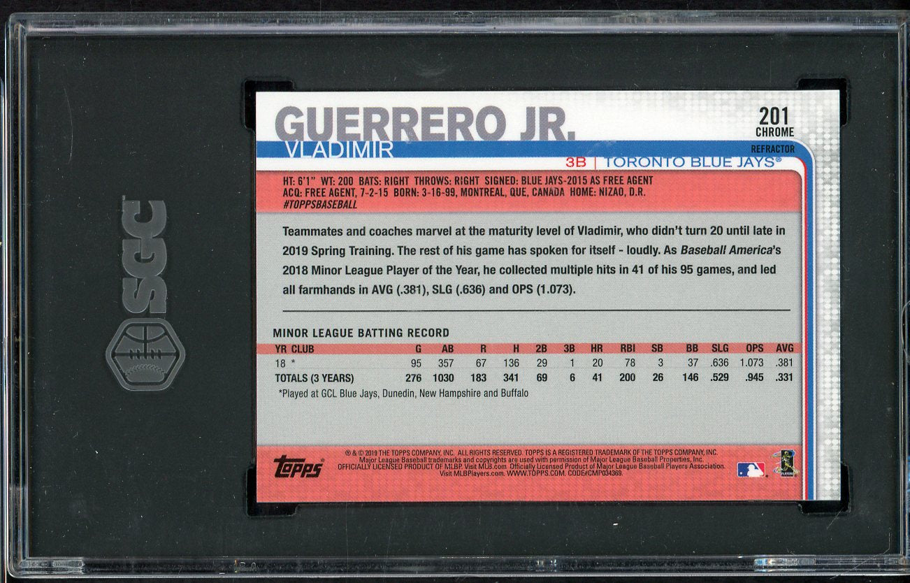 2019 Topps Chrome Refractor #201 Vladimir Guerrero Jr Blue Jays SGC 10 GEM MINT Pink 554865