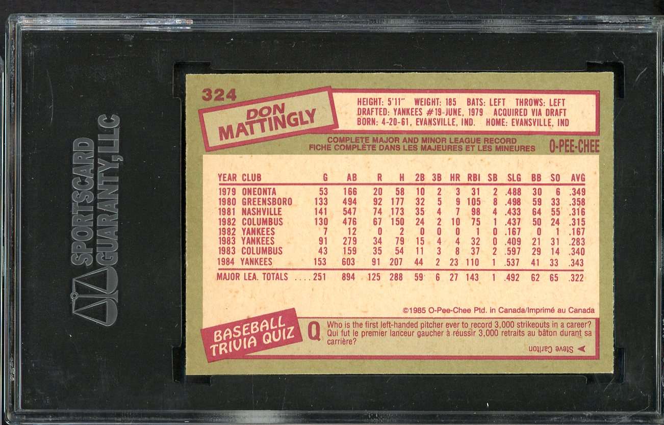 1985 O Pee Chee #324 Don Mattingly Yankees SGC 8.5 NM/MT+ 554869