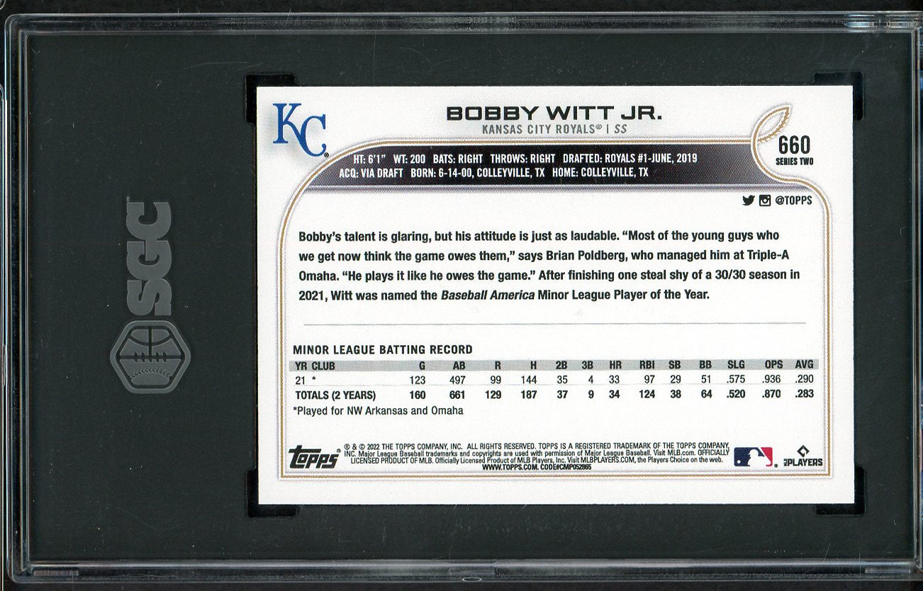 2022 Topps #660 Bobby Witt Jr Royals SGC 10 GEM MINT Variation 554874