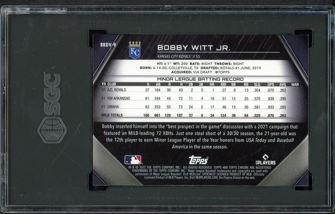 2022 Topps Chrome Black #BRDV9 Bobby Witt Jr Royals SGC 10 GEM MINT Variation 554875