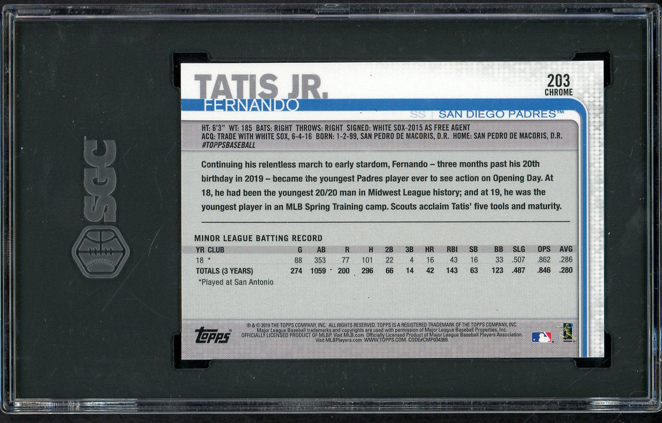 2019 Topps Chrome #203 Fernando Tatis Jr Padres SGC 10 GEM MINT Refractor 554879