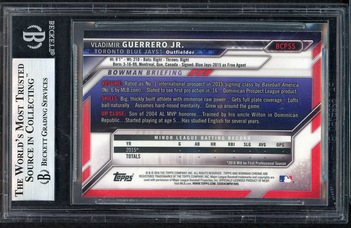 2016 Bowman Chrome #BCP55 Vladimir Guerrero Jr Blue Jays BVG 9 MINT 554880