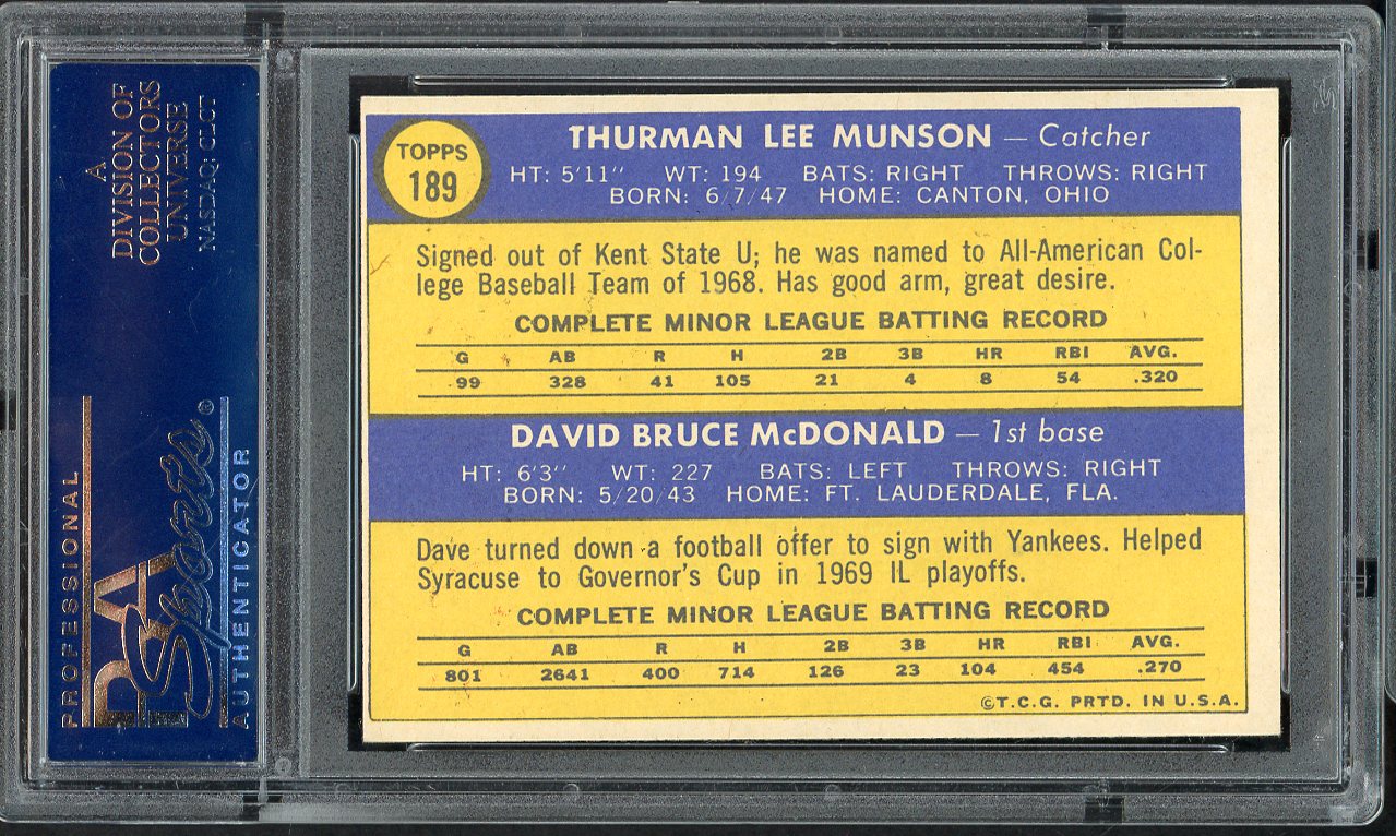 1970 Topps Baseball #189 Thurman Munson Yankees PSA 7 NM 554890