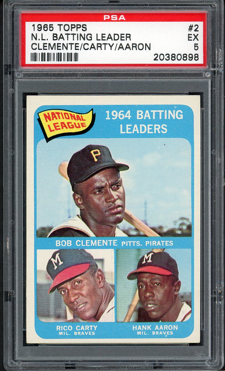 1965 Topps Baseball #002 N.L. Batting Leaders Clemente Aaron PSA 5 EX 554909