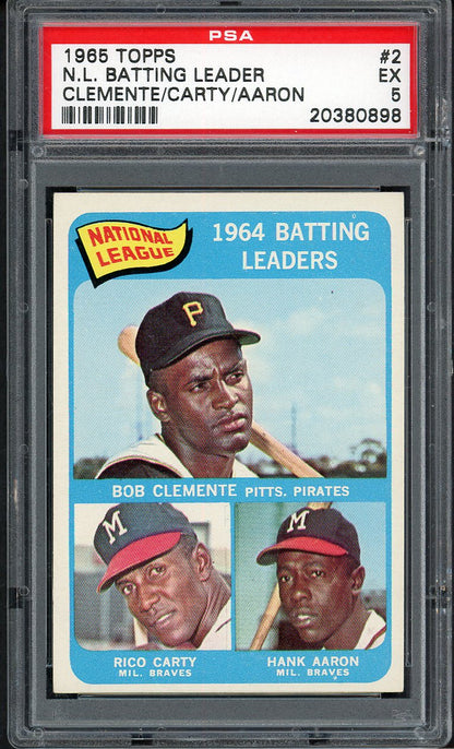 1965 Topps Baseball #002 N.L. Batting Leaders Clemente Aaron PSA 5 EX 554909